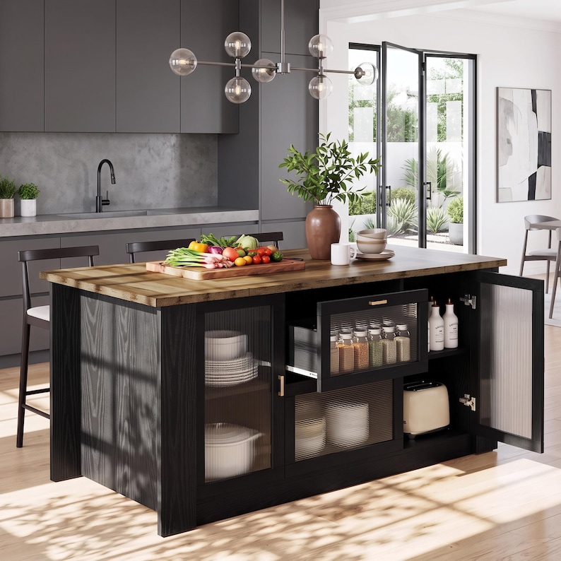 Large Kitchen Island With Seating and Storage Cabinets Serves as A ...