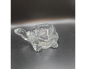 Portavelas grande de cristal transparente con forma de tortuga, estilo vintage de Indiana Glass, de 6,5 pulgadas.