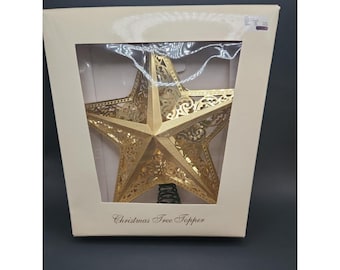 Vintage 1996 Seizoensspecialiteiten Gouden ster kerstboomtopper met doos T09418