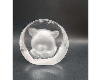 Zajecar 24% Lead Crystal Bear Cub Paperweight Yugoslavia Orig. Etched Glass