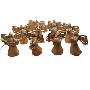 10 Vintage Angel Christmas Ornaments 3.5" Resin with Metal Wings Peace Joy Music