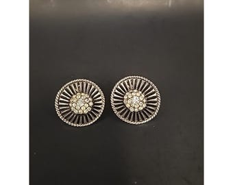 Vintage Silvertone Mid-Century Modern Sunburst Cluster Button Clip On Earrings