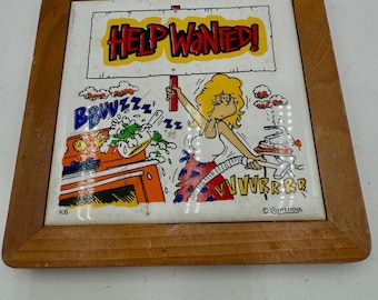Placa de azulejo de cocina vintage Contenova "Se busca ayuda" con diseño de cómic K6