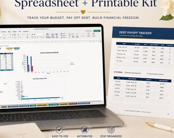 Ensemble de planification budgétaire, feuille de calcul Excel et Google Sheets + kit financier PDF imprimable, suivi des dépenses
