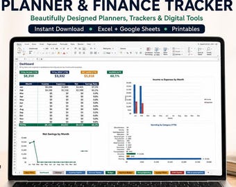 Modèle de planification budgétaire (Excel et Google Sheets), suivi des finances, dépenses, budget mensuel, objectif d'épargne