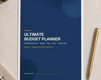 Modèle de budget imprimable en PDF, pages de planification financière, suivi des dépenses, défi d'épargne, remboursement de dettes