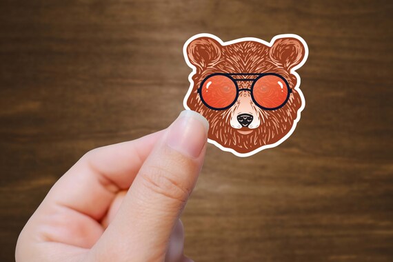 Bear in Sunglasses Sticker/bear Head Vinyl Sticker/animal Sticker