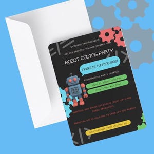 Robot Coding Birthday Invitation: Editable STEM Party Digital Download