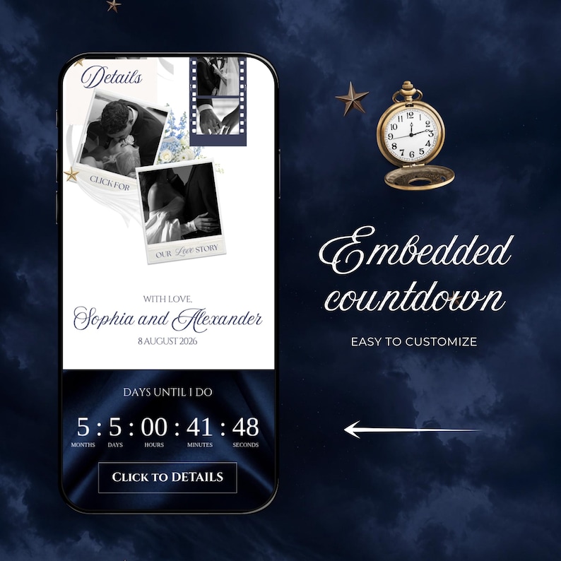 Navy & Dusty Blue Wedding Website Template With RSVP, Music and ...
