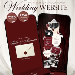 Old Money Wedding Website Template with RSVP, Music and Countdown Timer: Editable Canva Website (Digital Download)