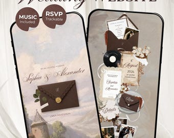 Brown & Ivory Floral Wedding Website Template with RSVP, Music and Countdown Timer: Editable Canva Design (Digital Download)