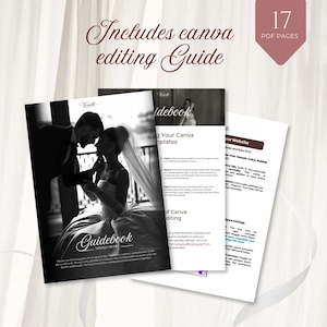17-page PDF Canva editing guidebook for the pink green floral wedding website template. Features step-by-step instructions to easily customize your digital invitation, RSVP website, and musical invitation for a 2026 elegant wedding.