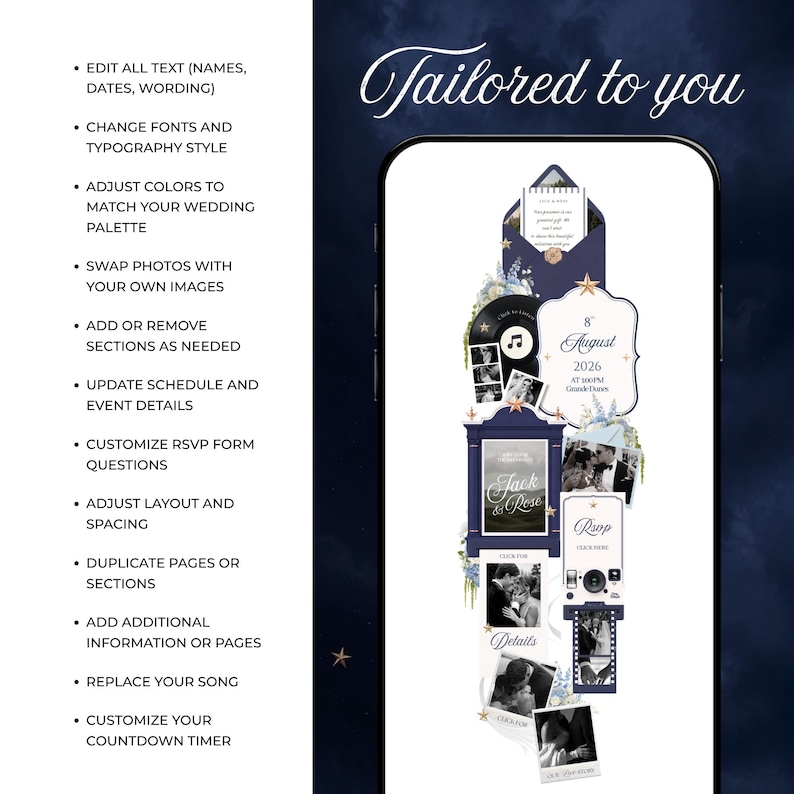 Navy & Dusty Blue Wedding Website Template With RSVP, Music and ...