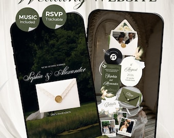 White & Green Wedding Website Template with RSVP, Music and Countdown Timer: Digital Wedding Template (Digital Download)