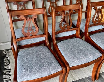 Set of 6 - Early 20th Century Regency Style Mahogany Lyre Back Dining Chairs
