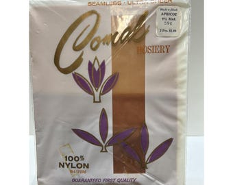 Comal Hoisery Pantyhose, 100% Nylon. Apricot 9 1/2 Medium. Vintage 1970S.