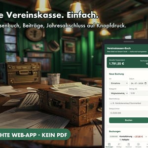 Kassenbuch Verein Deutsch Vereinskasse | Echte Web-App kein PDF | Einnahmen Ausgaben Belege, Mitgliedsbeiträge, Kassenbericht & Übergabe