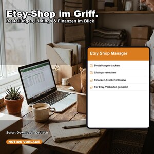 Etsy Shop Manager Notion Vorlage Deutsch | Bestellungen Listings Finanzen Tracker | Etsy Verkäufer Planer | Digital Download