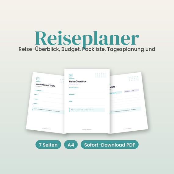 Reiseplaner zum Ausdrucken PDF | Packliste Urlaub Vorlage & Reise Checkliste | Reisebudget und Tagesplanung | Travel Planner Englisch