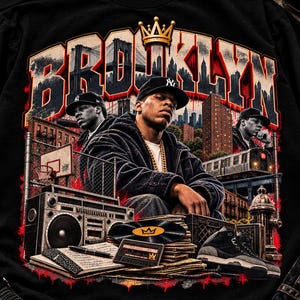 Camiseta Brooklyn Hip Hop | Camiseta com estampa de rap de Nova York dos anos 90 | Moda streetwear vintage