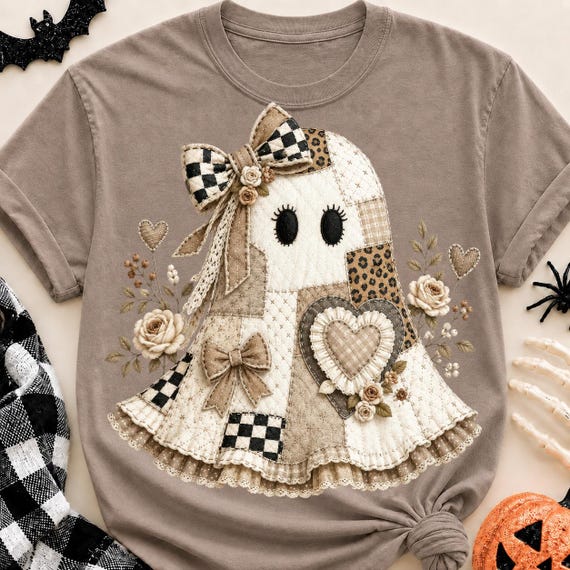 Patchwork Ghost PNG, Retro Ghost PNG, Distressed Halloween PNG Sublimation, Fall Ghost  Png, Coquette Halloween Ghost Png (Digital Download)