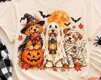 Halloween Dogs PNG Shirt, Halloween Dog Trio PNG, Dog Halloween Sublimation PNG, Spooky Puppy Png, Ghost Puppy Png, Autumn Pet Png