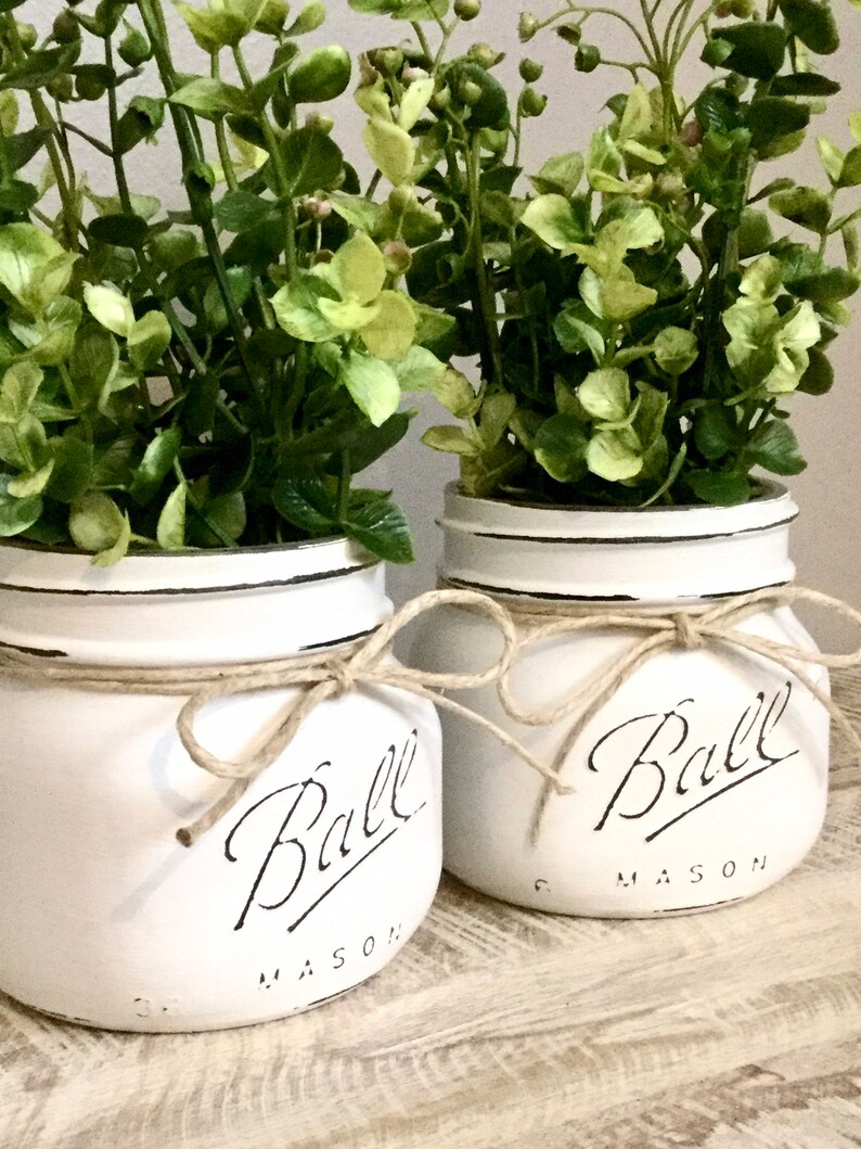 Mason Jar Decor Greenery Eucalyptus Farmhouse Decor White Etsy