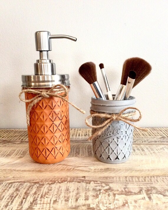 Mason Jar Decor Rustic Soap Dispenser Bathroom Set