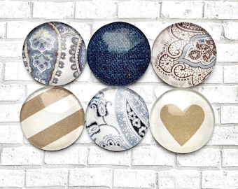 Glass Magnets - heart magnets - blue magnets -fridge magnets - paisley decor - office accessories - magnet boards