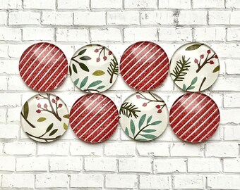 Pine and holly berry magnets, red and green fridge magnets, small gifts