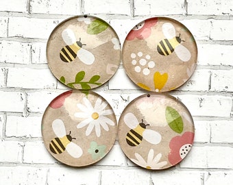 honeybee magnets, floral magnets, refrigerator magnets