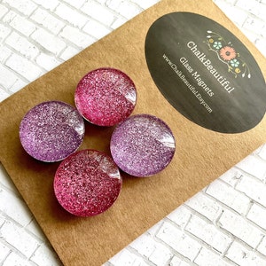 Glitter Glass Magnets: Purple & Pink, Set of 4