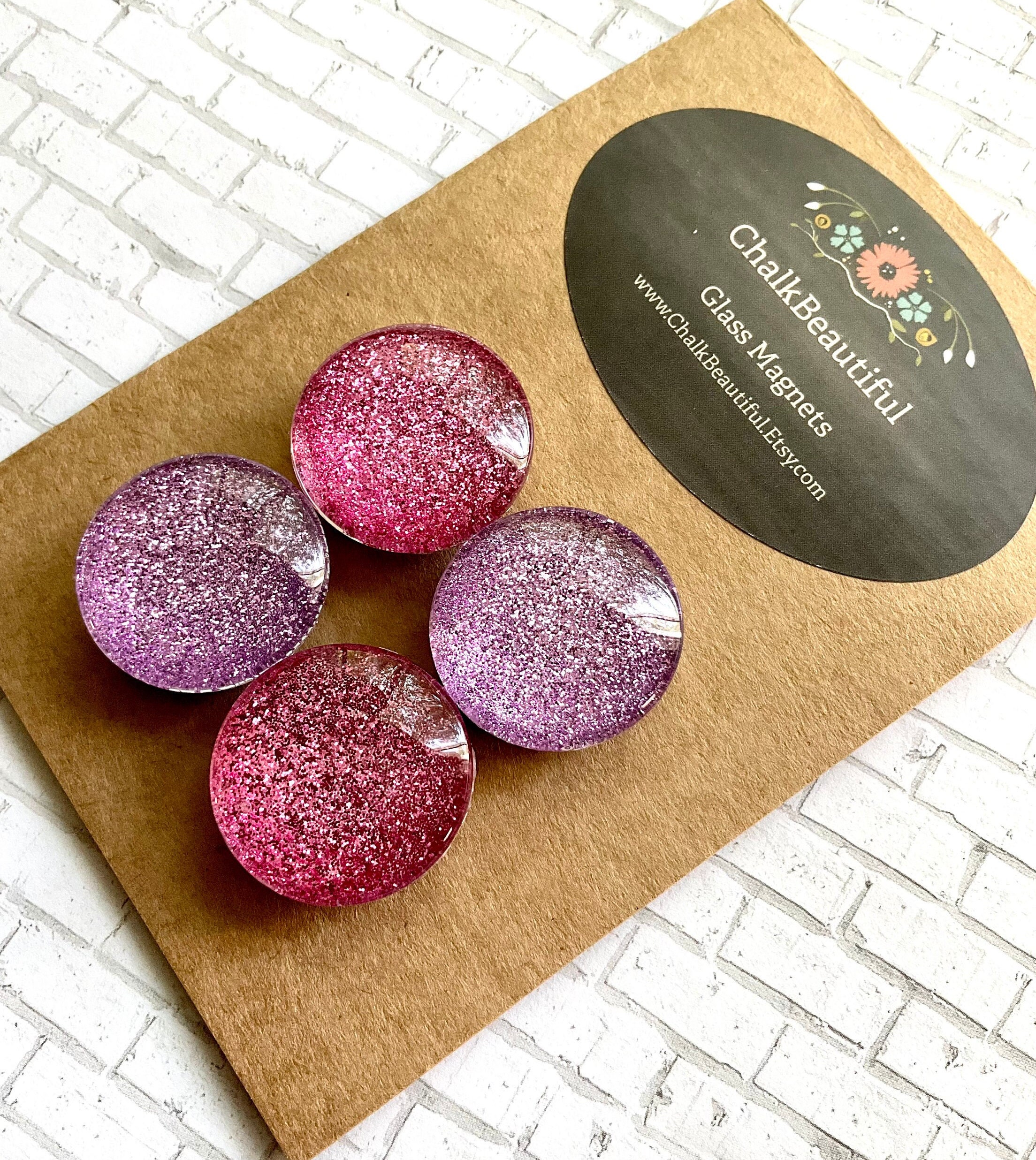 Glitter Glass Magnets: Purple & Pink, Set of 4 - Etsy