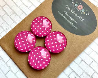 pink magnets, polka dot magnets, gifts for girls, school locker decor, magnet boards