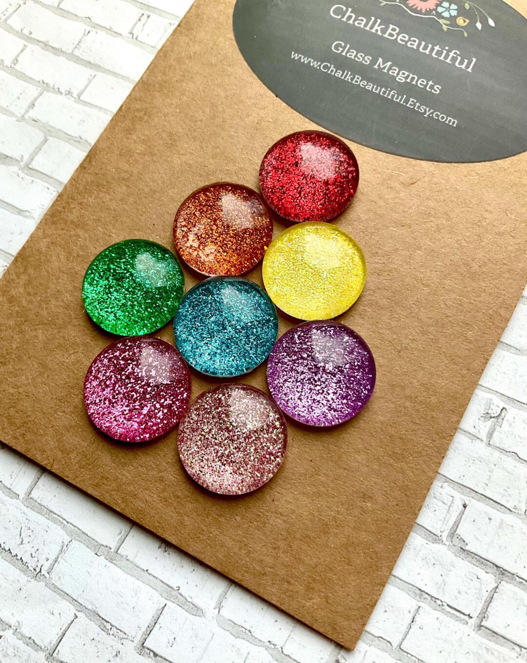 Rainbow Glitter Glass Magnets, Office Decor, Set of 8 - Etsy