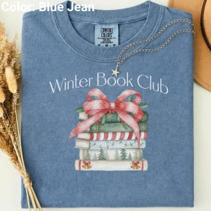 Winter Book Club T-shirt | Stacked Books with Festive Bow, Cozy Reading Shirt
