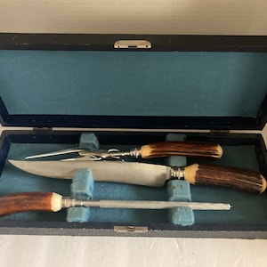 Vintage horn handled carving set