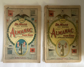 1913 and 1930 Dr. Miles vintage Weather Almanac.