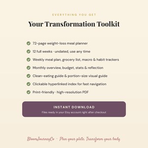 Weight Loss Meal Planner | Weekly Macro Calorie Tracker, Grocery List (Digital Download) image 13