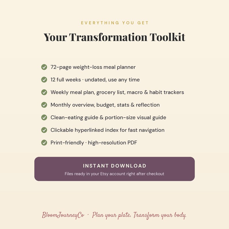 Weight Loss Meal Planner | Weekly Macro Calorie Tracker, Grocery List (Digital Download) image 13