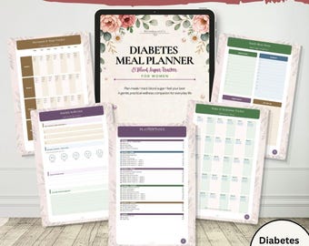 Diabetes Meal Planner & Blood Sugar Tracker | Diabetic Meal Planning Printable | Blood Glucose Log for Women | A4 PDF + iPad