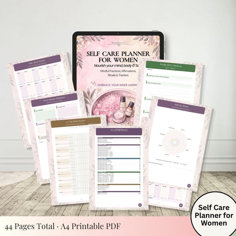 Self Care Planner for Women, Wellness Journal, Mood Tracker, Habit Tracker (Digital Download) image 2