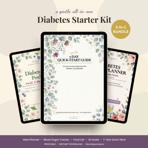 Kit de démarrage pour le diabète imprimable | Planificateur de repas, indicateur de glycémie, liste d'aliments | Pack Nouveaux diagnostics de type 2 et prédiabète