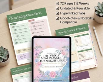 Weight Loss Meal Planner | Weekly Macro Calorie Tracker, Grocery List (Digital Download)