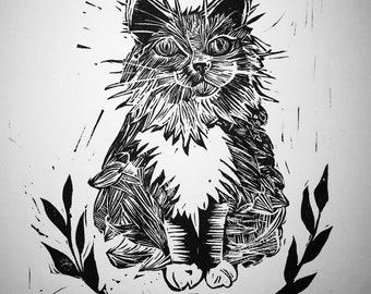 Linoleum Cat Print