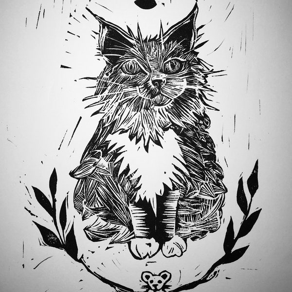 Linoleum Cat Print