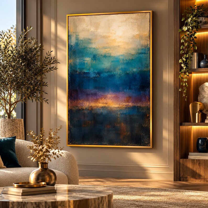 Mark Rothko Inspired Abstract Canvas Wall Art - Navy Blue, Teal & Gold ...