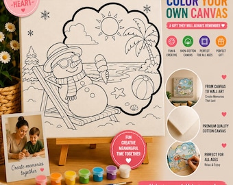Summer Christmas Snowman Paintable Canvas Funny Holiday Gift Kids Activity
