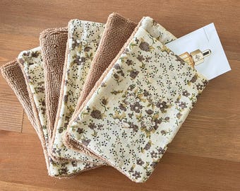 Dischetti di cotone riutilizzabili XXL, fatti a mano, in cotone Liberty marrone e beige - RoseKiwiCréations - acquisto a zero sprechi