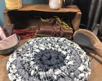 Grey, White And Black Candle Mat 11” Cotton Soft Handmade Kitchen Country Rustic Hot Pad Tan Mug Rug Washable Colorful
